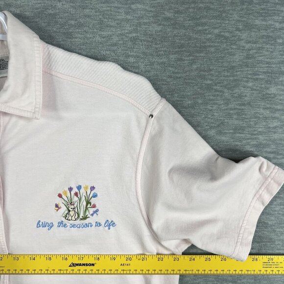 VTG Cotton P.S.I. 2XL Button-Up T-Shirt Embroidered Spring Flowers Easter Bunny - Picture 11 of 16
